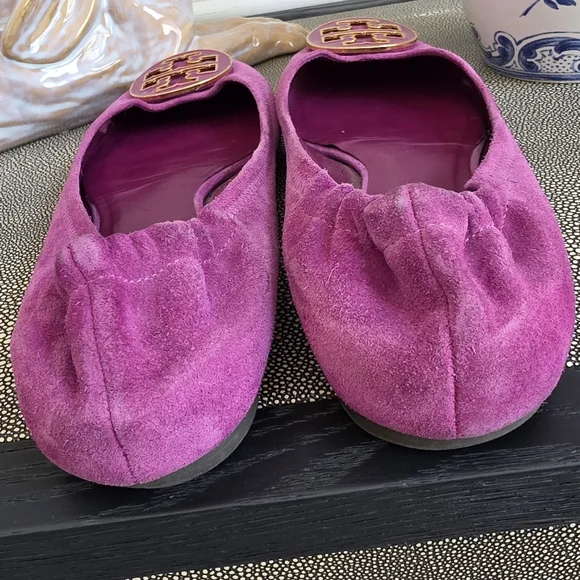Tory Burch Hot Pink Suede Logo Ballet Flats - Picture 6 of 7